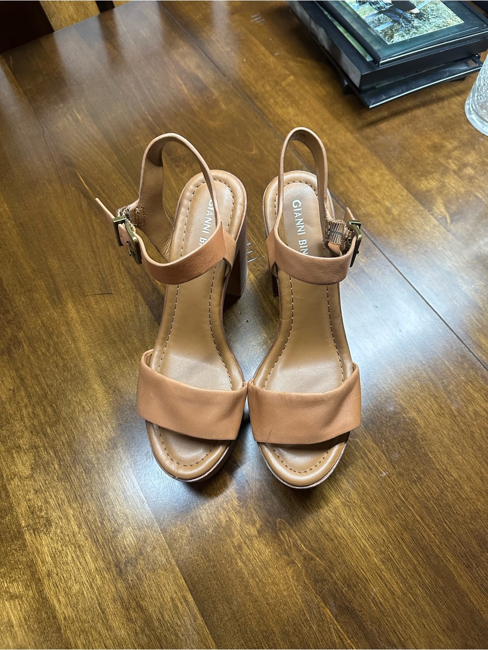 Gianni Bini Cognac Tan Block Heel Sandals